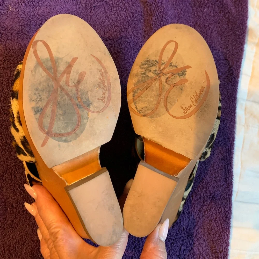 Sam Edelman Leopard/Tan Leather Animal Hair High Wedge Sandals sz 9 M